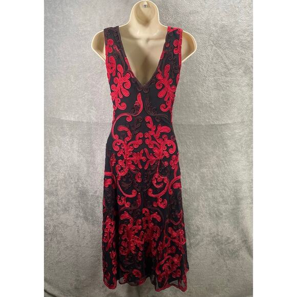 Y2k Midi Dress Size 8 Black Red Floral Embroidered Fairy Grunge Whimsigoth Party - Picture 2 of 16